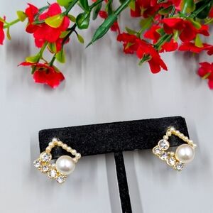 Art Deco Style Vintage Geometric Crystal And Pearl Stud Earrings